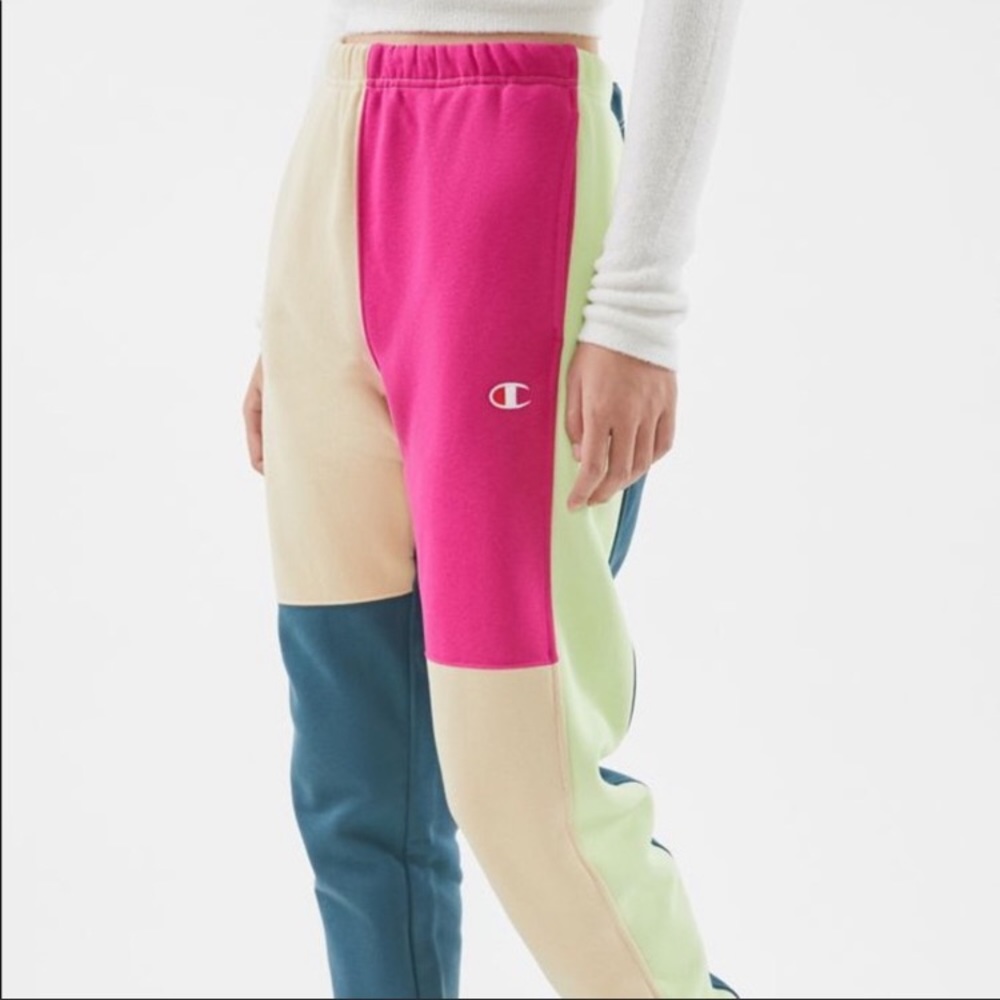 Champion color block patch work sweat pants medium